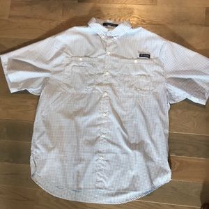 Columbia Super Tamiami Short Sleeve PFG Shirt. Blue/White.